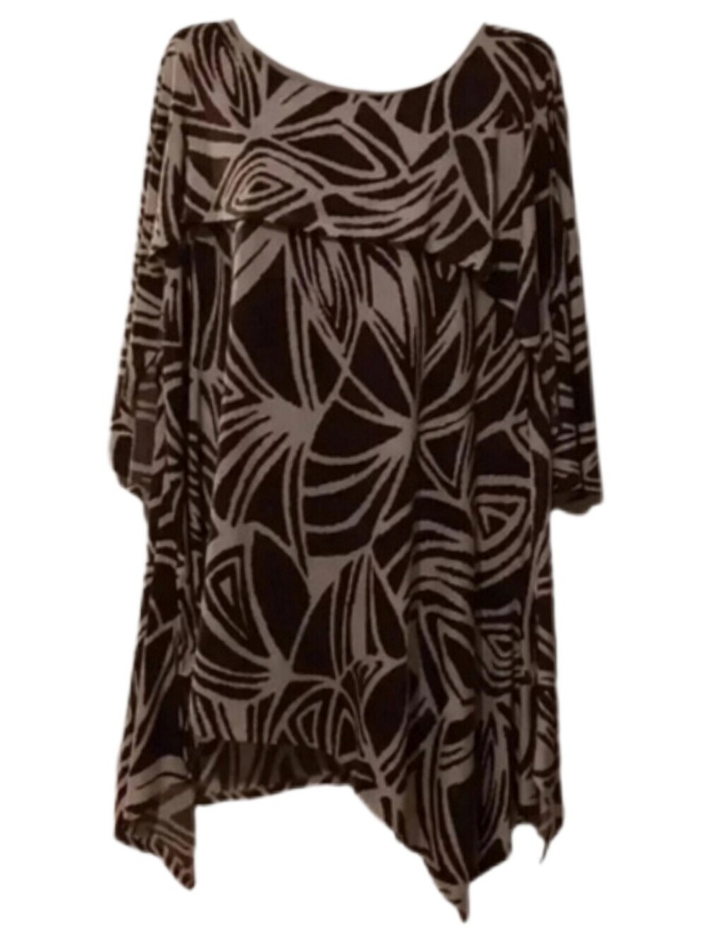 Ic By Connie K White and brown top with Uneven hem Women's Size XLarge